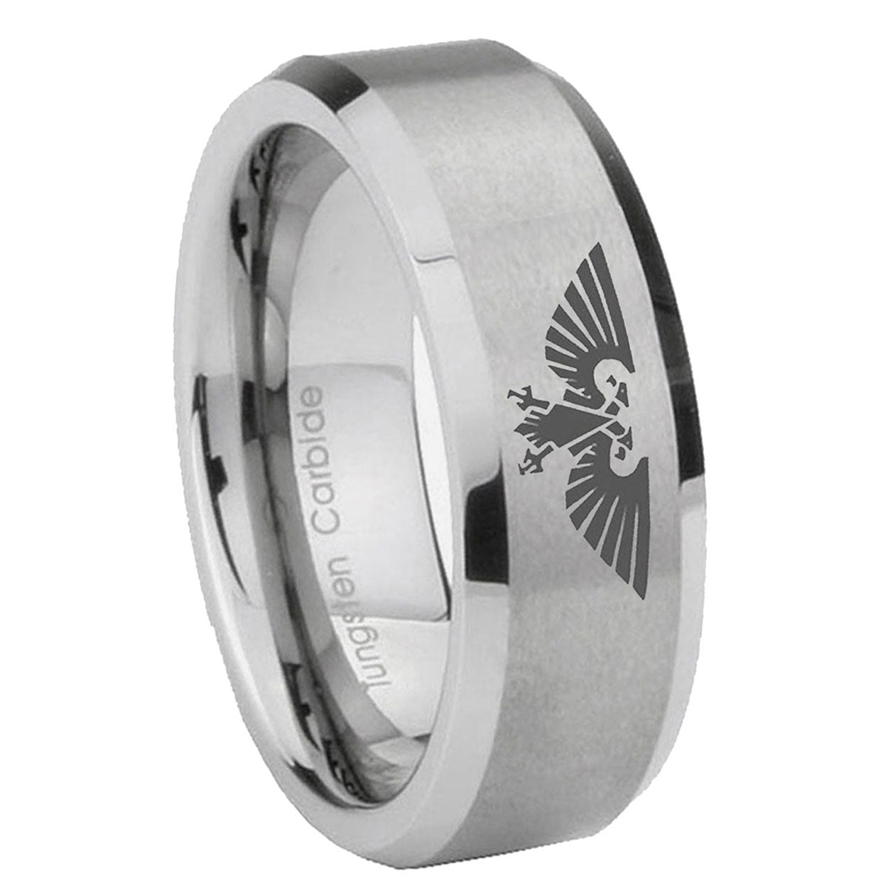 8MM Aquila Beveled Brushed Gray Tungsten Mens Ring
