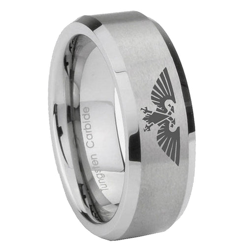 10mm Aquila Beveled Edges Matte Grey Tungsten Carbide Personalized Ring