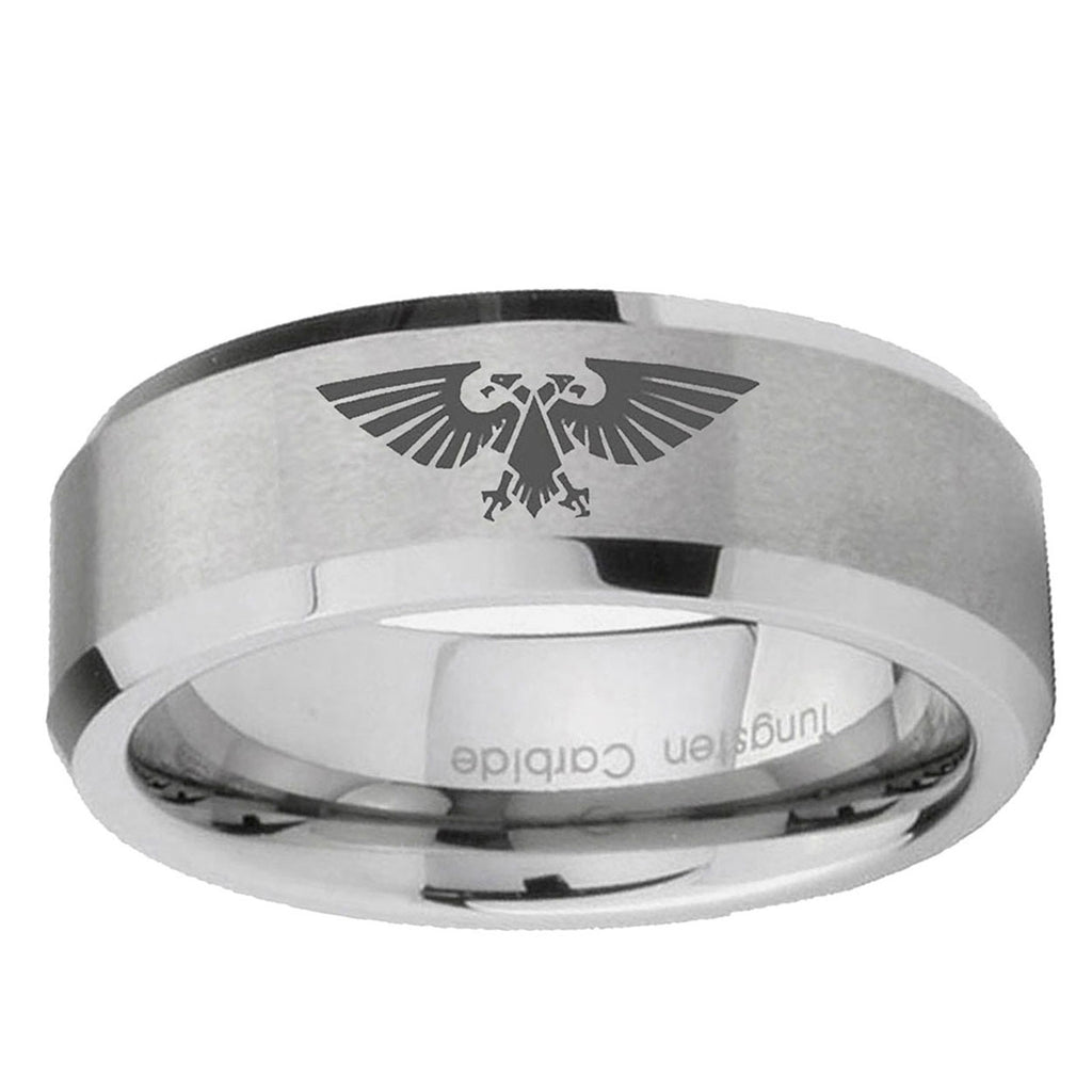 6MM Aquila Beveled Brushed Gray Tungsten Mens Ring