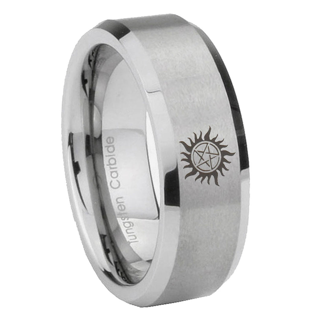 8MM Supernatural Beveled Brushed Gray Tungsten Ring For Him
