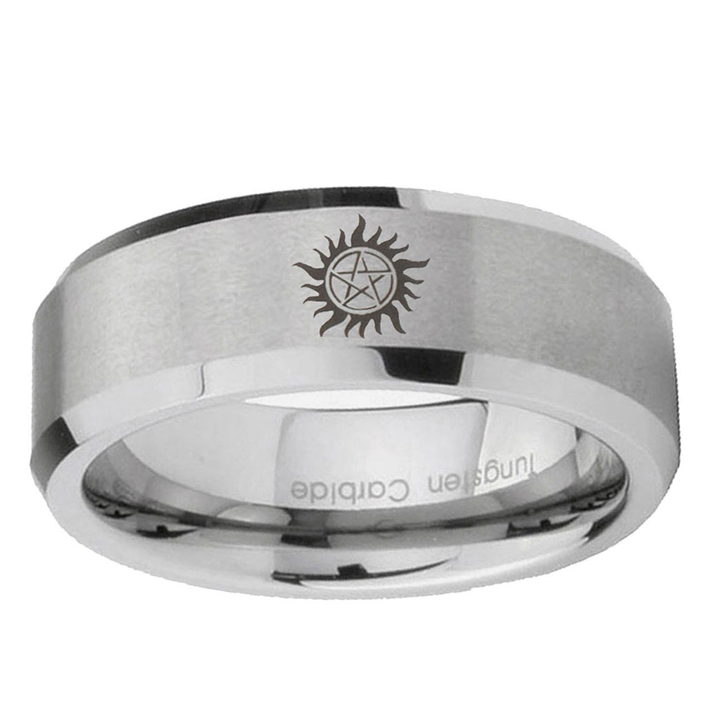 6MM Supernatural Beveled Brushed Gray Tungsten Ring For Him