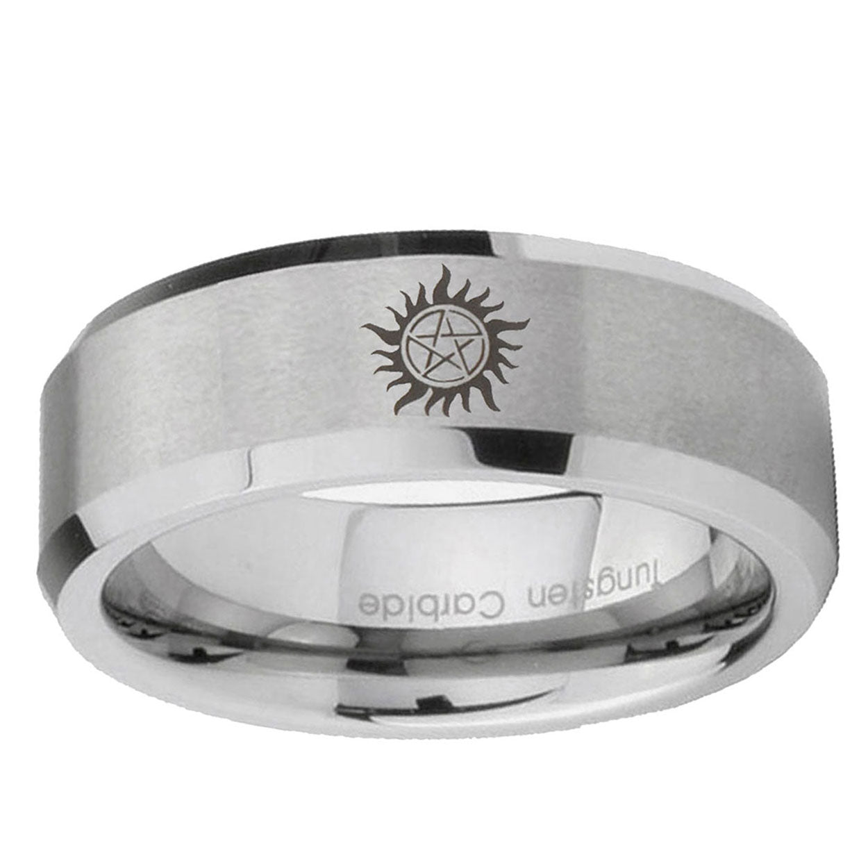 6MM Supernatural Beveled Brushed Gray Tungsten Ring For Him