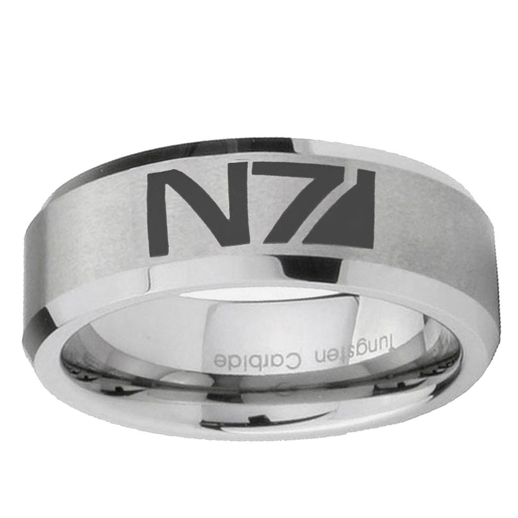 10mm N7 Design Beveled Edge Matte Grey Tungsten Ring