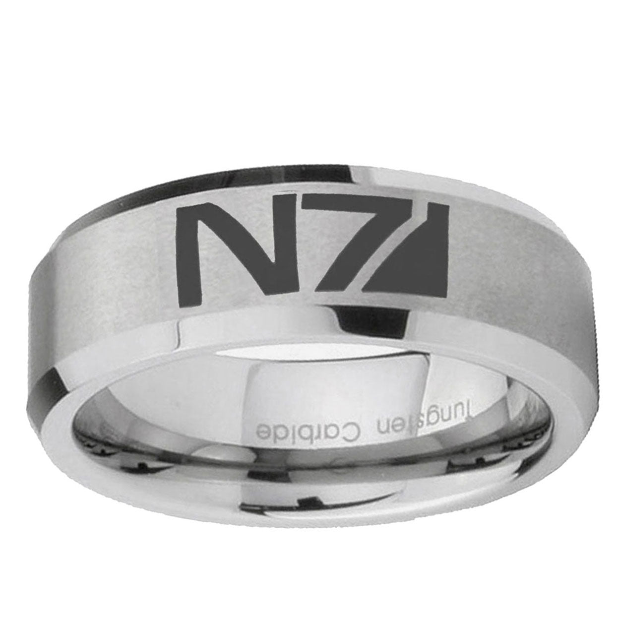10mm N7 Design Beveled Edge Matte Grey Tungsten Ring