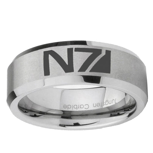 10mm N7 Design Beveled Edge Matte Grey Tungsten Ring