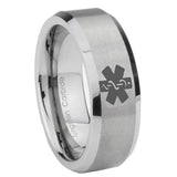 10mm-Medical-Alert-Beveled-Edges-Matte-Grey-Tungsten-Carbide-Mens-Engagement-Ring