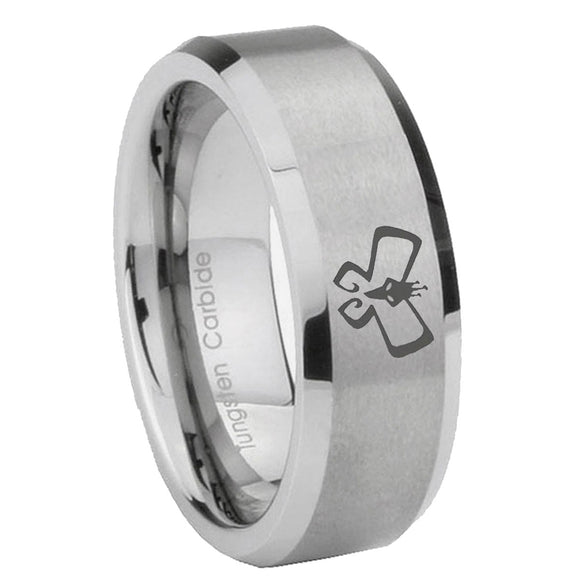 6, 8mm Monarch Beveled Edge Brushed Grey Tungsten Mens Ring