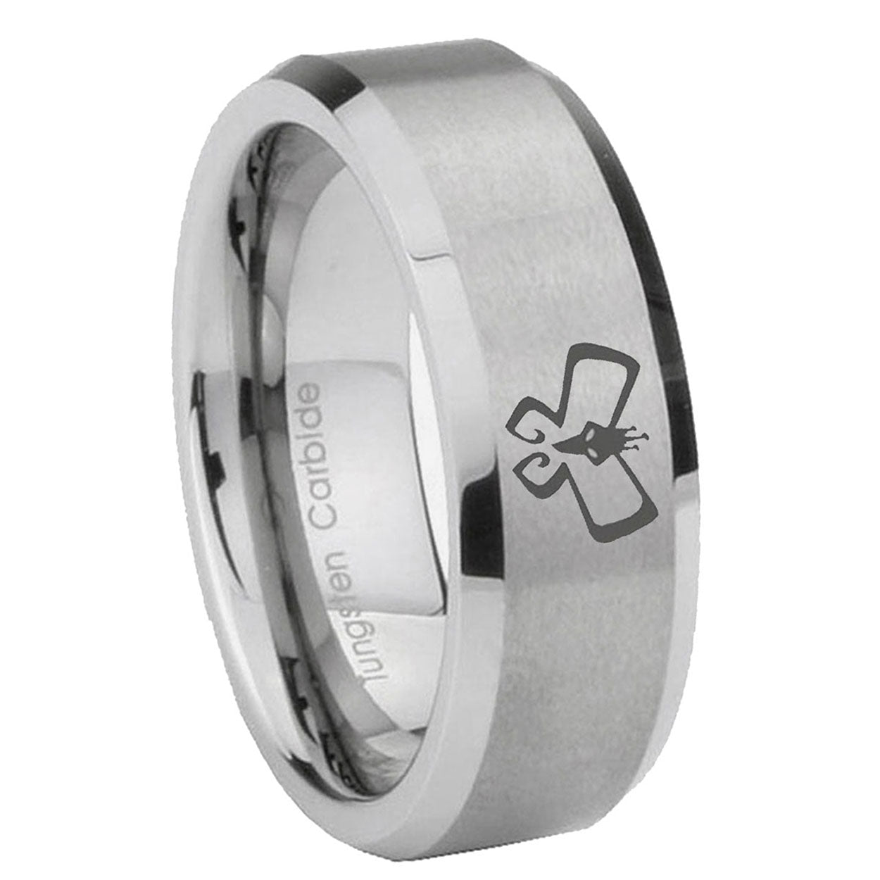 8MM Monarch Beveled Brushed Gray Tungsten Mens Wedding Rings