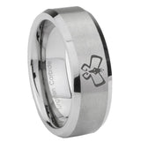 8mm Monarch Beveled Edge Brushed Grey Tungsten Mens Ring