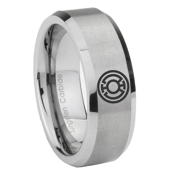 6, 8mm Blue Lantern Beveled Edge Brushed Grey Comfort Fit Wedding Ring