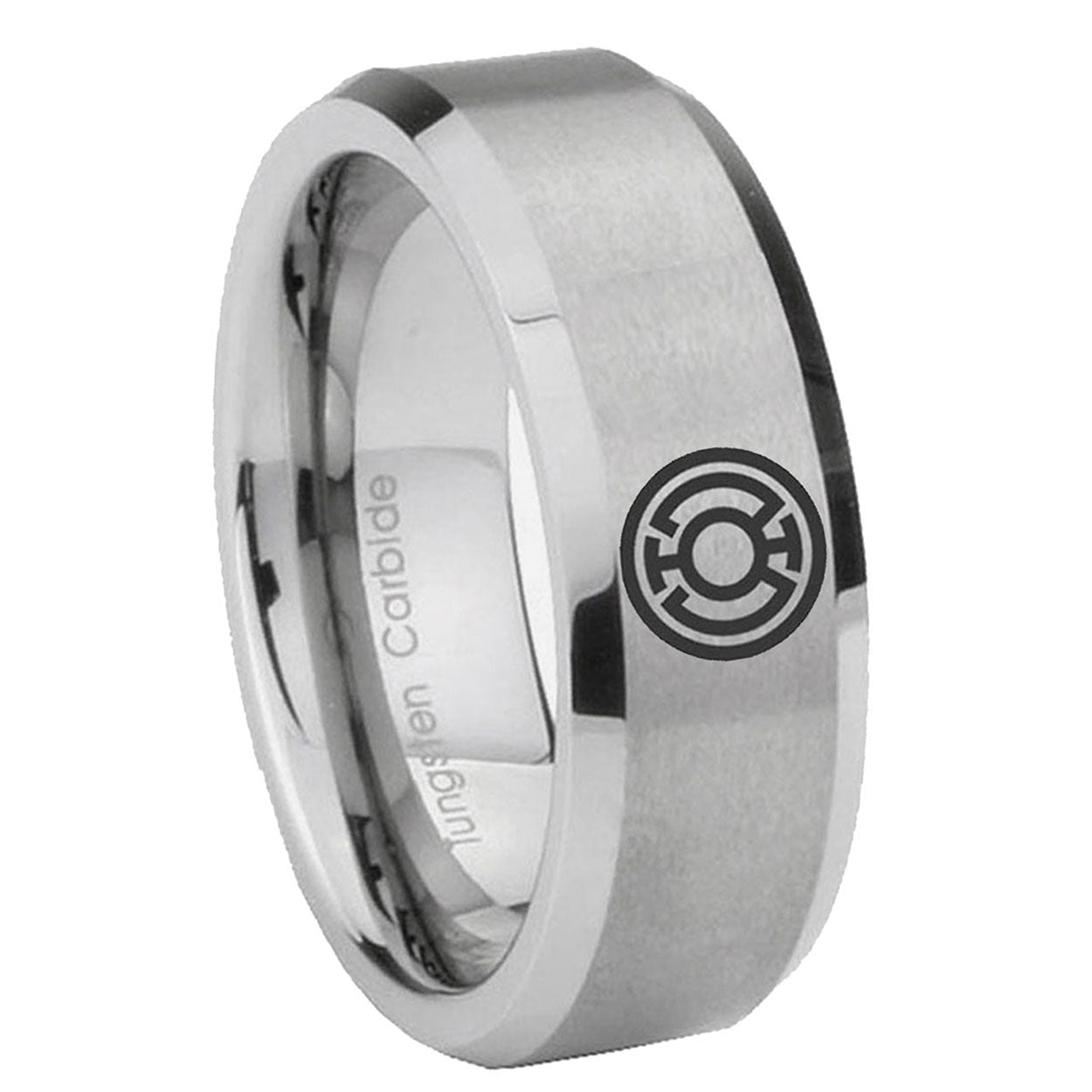 8MM Blue Lantern Beveled Brushed Gray Tungsten Wedding Band Men