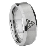 6, 8mm Masonic Triple Beveled Edge Brushed Grey Tungsten Men's Bands Ring