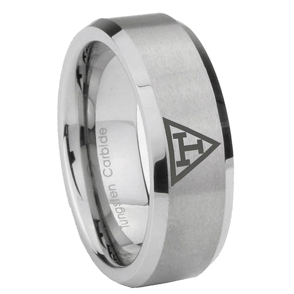 8MM Masonic Triple Beveled Brushed Gray Tungsten Rings For Men