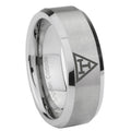 8MM Masonic Triple Beveled Brushed Gray Tungsten Rings For Men
