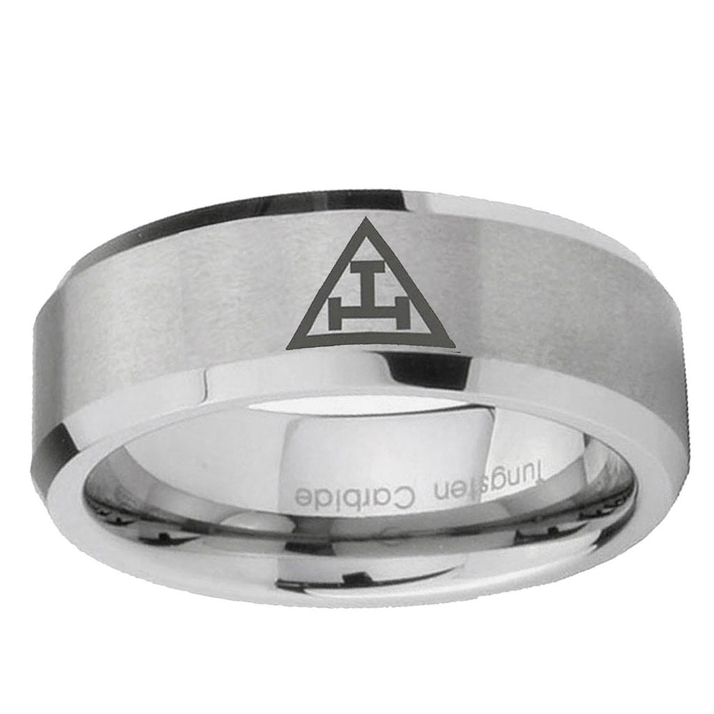 6MM Masonic Triple Beveled Brushed Gray Tungsten Rings For Men