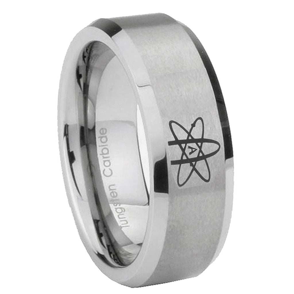 8MM American Atheist Beveled Brushed Gray Tungsten Engrave Man Ring
