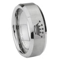 8MM Crown Beveled Brushed Gray Tungsten Ring For Man