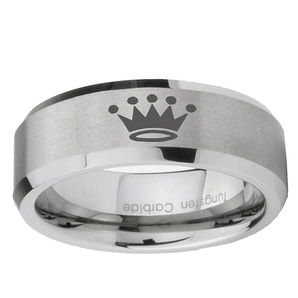 10mm Crown Beveled Edges Matte Grey Tungsten Carbide Mens Ring Personalized