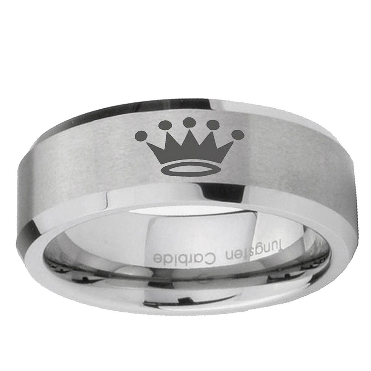 6MM Crown Beveled Brushed Gray Tungsten Ring For Man