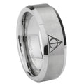 10mm Deathly Hallows Beveled Edges Matte Grey Tungsten Carbide Men's Promise Rings