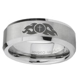 10mm-Flamed-Cross-Beveled-Edges-Matte-Grey-Tungsten-Carbide-Men's-Wedding-Ring