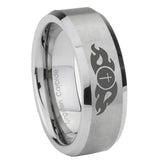 8mm Flamed Cross Beveled Edge Brushed Grey Tungsten Custom Ring for Men