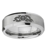 6, 8mm Flamed Cross Beveled Edge Brushed Grey Tungsten Custom Ring for Men