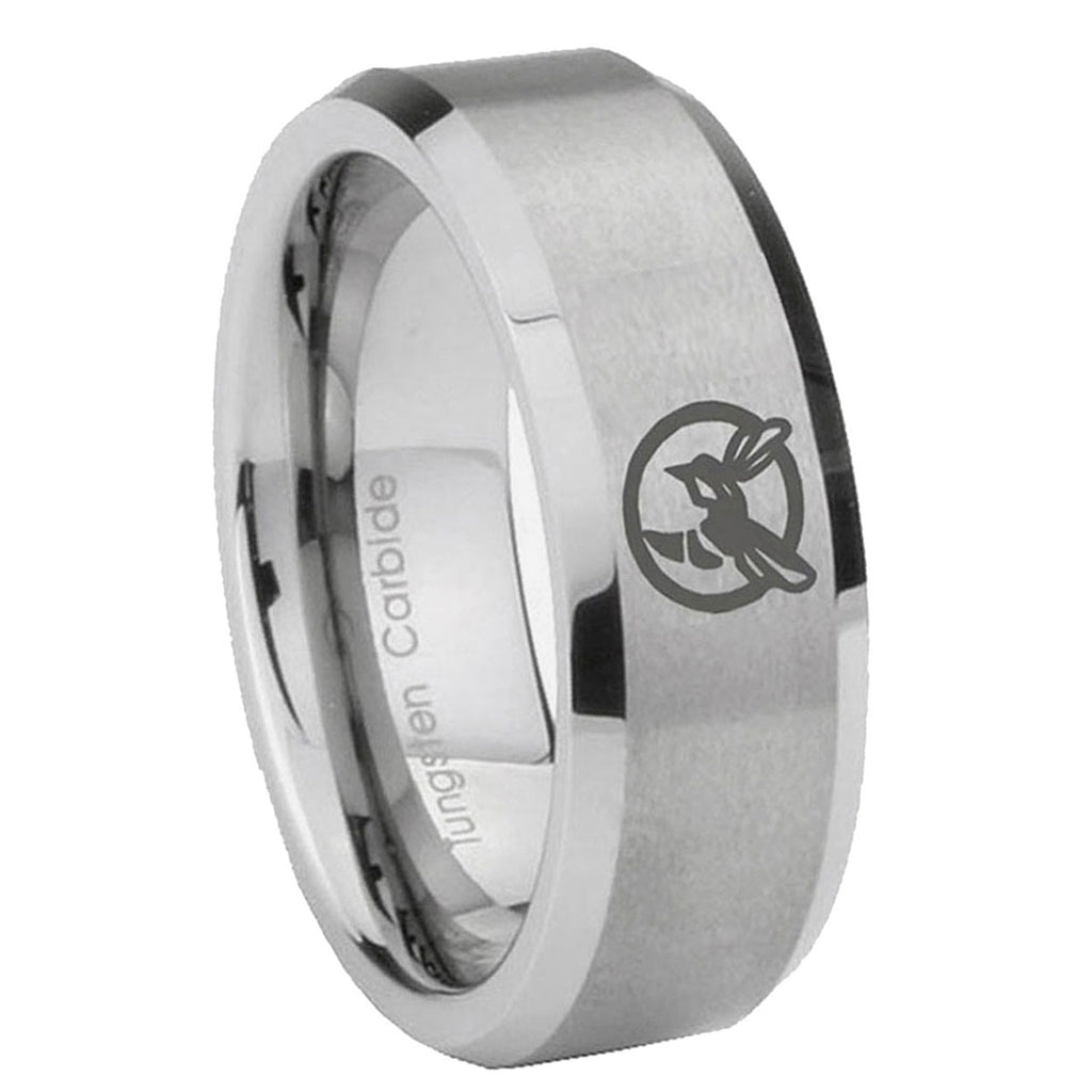 8MM Honey Bee Beveled Brushed Gray Tungsten Ring For Man