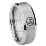 8mm Honey Bee Beveled Edge Brushed Grey Tungsten Mens Ring Personalized