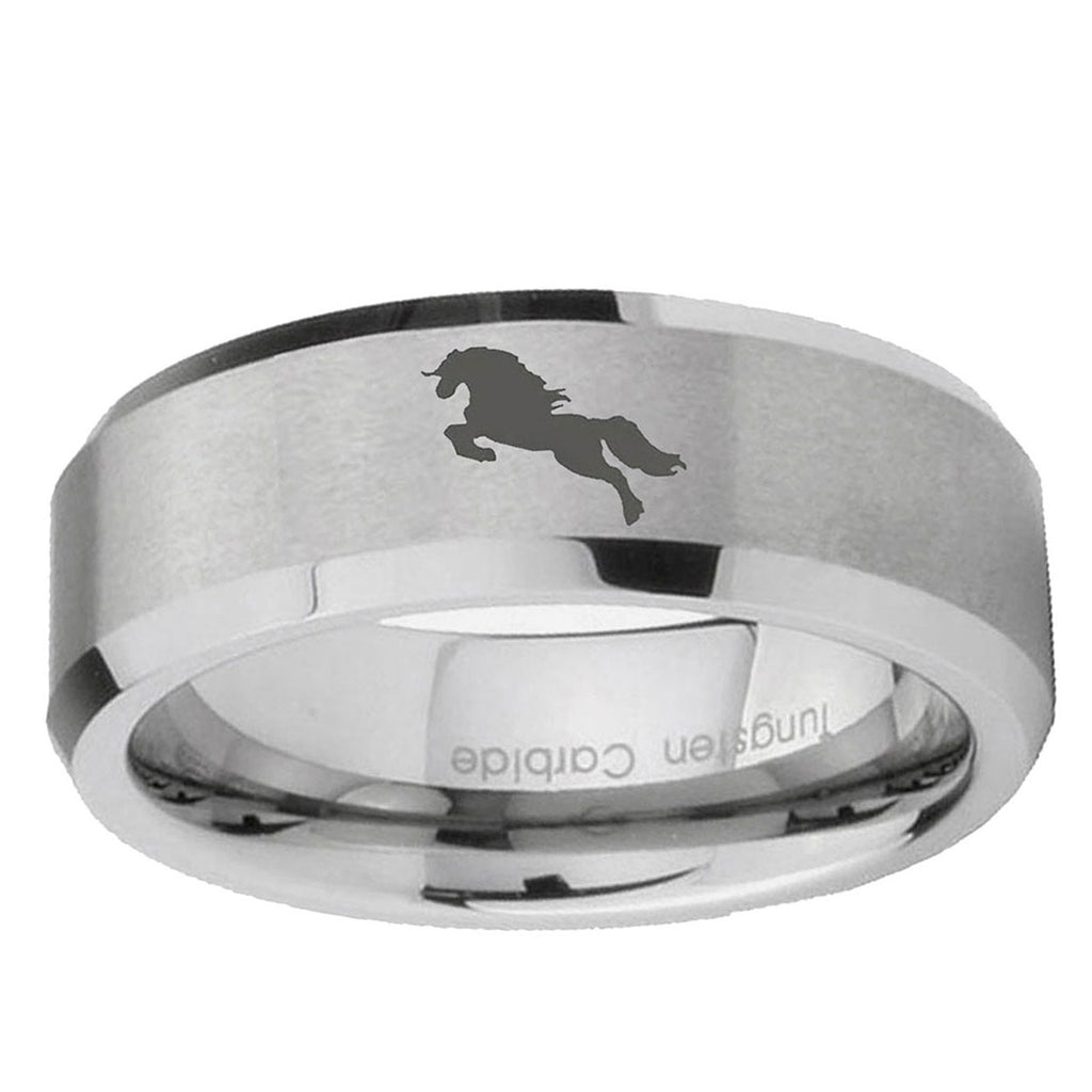 6MM Horse Beveled Brushed Gray Tungsten Engrave Man Ring