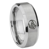 8mm Angry Baseball Beveled Edge Brushed Grey Tungsten Mens Engagement Band