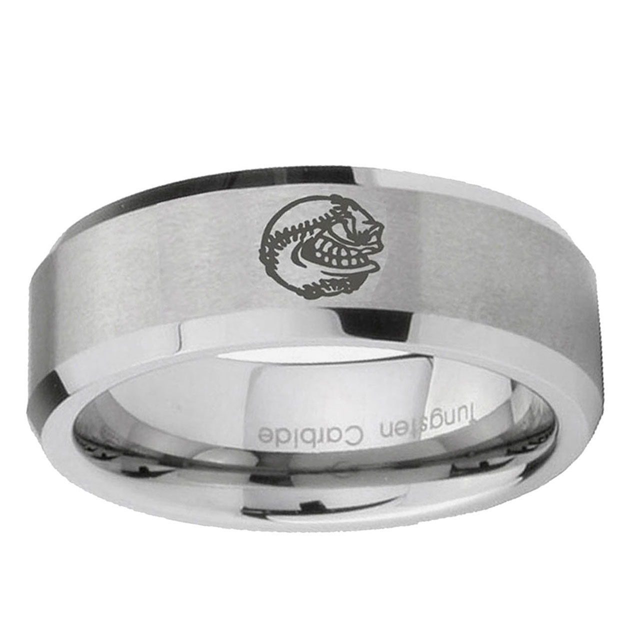 10mm Angry Baseball Beveled Edge Matte Grey Tungsten Ring