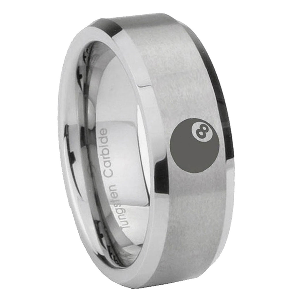 8MM 8 Ball Beveled Brushed Gray Tungsten Ring Men