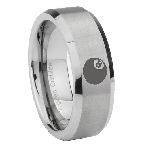10mm 8 Ball Beveled Edges Matte Grey Tungsten Carbide Men's Engagement Ring