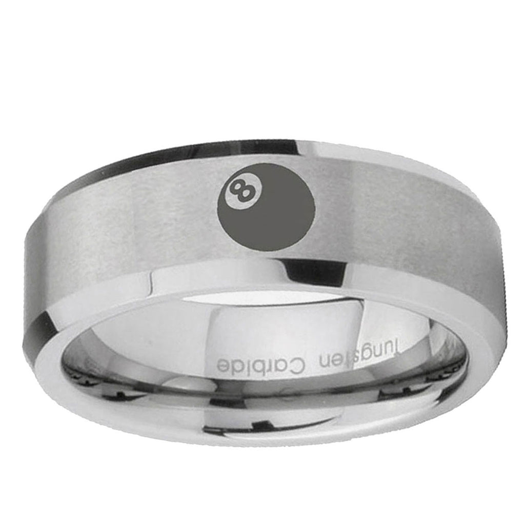 10mm 8 Ball Beveled Edge Matte Grey Tungsten Ring