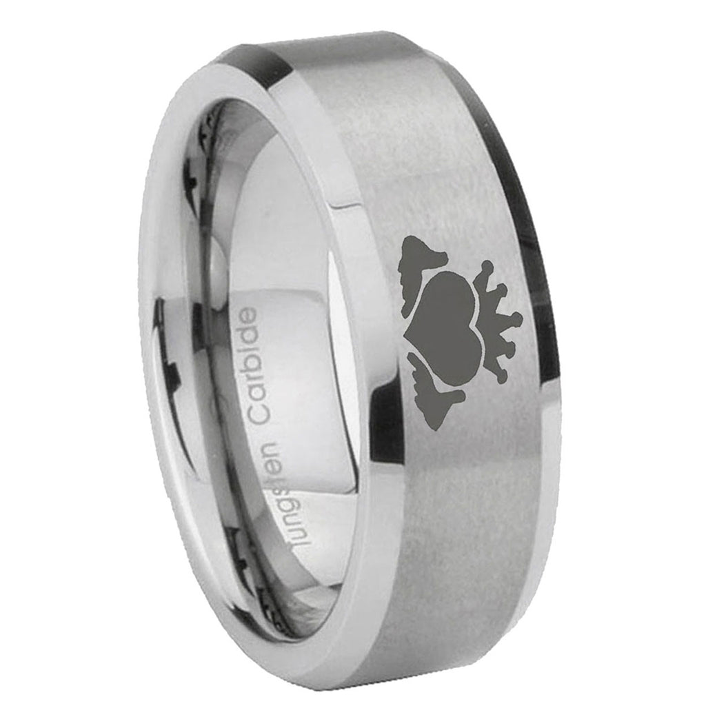 10mm Claddagh Design Beveled Edges Matte Grey Tungsten Carbide Mens Promise Ring