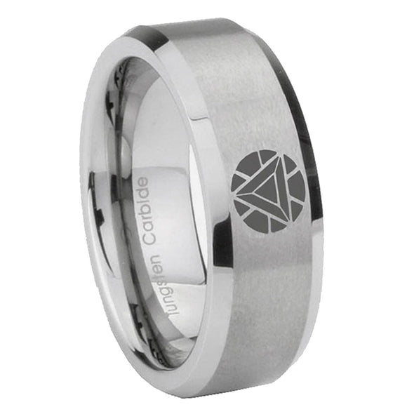 6, 8mm Iron Man Art Reactor Beveled Edge Brushed Grey Mens Engraved Rings