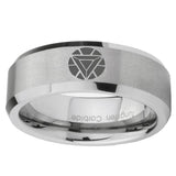 6, 8mm Iron Man Art Reactor Beveled Edge Brushed Grey Mens Engraved Rings