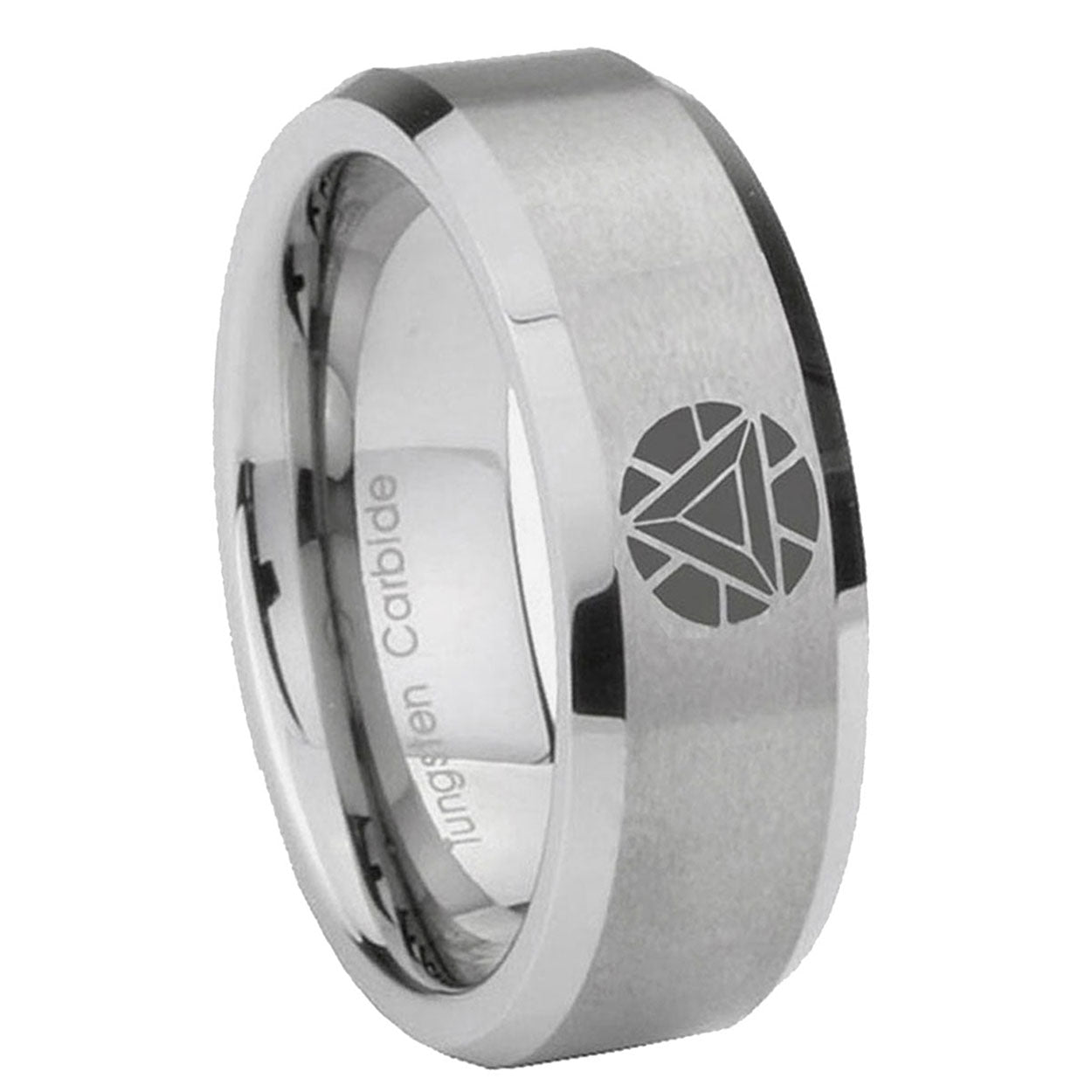 8MM Iron Man Art Beveled Brushed Gray Tungsten Ring For Man