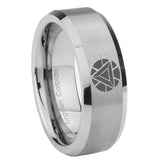 8mm Iron Man Art Reactor Beveled Edge Brushed Grey Mens Engraved Rings