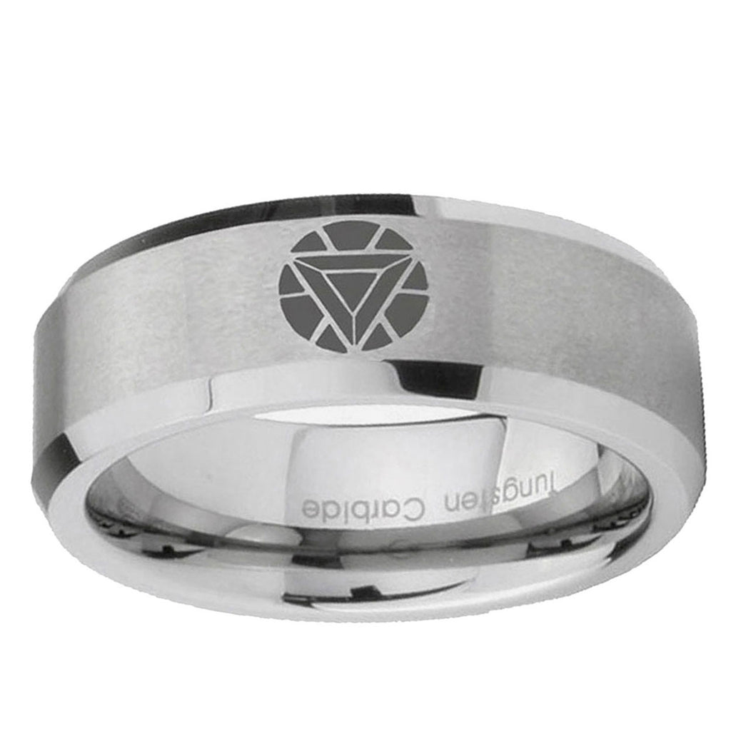 6MM Iron Man Art Beveled Brushed Gray Tungsten Ring For Man