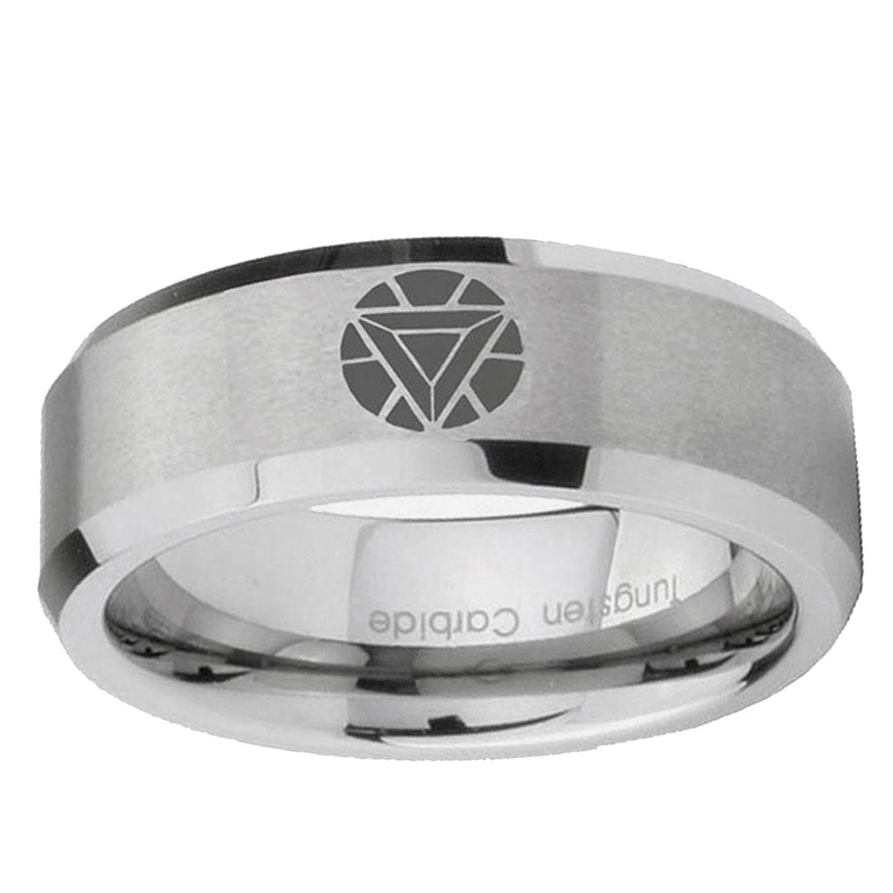6MM Iron Man Art Beveled Brushed Gray Tungsten Ring For Man