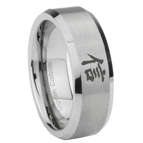 10mm Kanji Faith Beveled Edges Matte Grey Tungsten Carbide Bands Ring