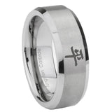6, 8mm Kanji Peace Beveled Edge Brushed Grey Tungsten Mens Promise Ring