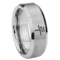 8MM Kanji Peace Beveled Brushed Gray Tungsten Men And Women Ring