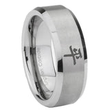 8mm Kanji Peace Beveled Edge Brushed Grey Tungsten Mens Promise Ring