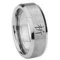 8MM Kanji Prayer Beveled Brushed Gray Tungsten Engrave Man Ring