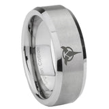 8mm Klingon Beveled Edge Brushed Grey Tungsten Mens Bands Ring