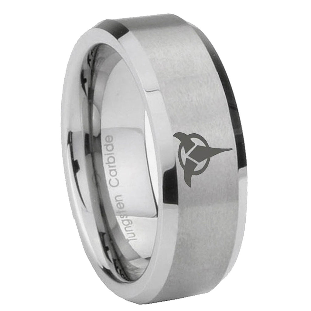 10mm Klingon Beveled Edges Matte Grey Tungsten Carbide Wedding Band Ring