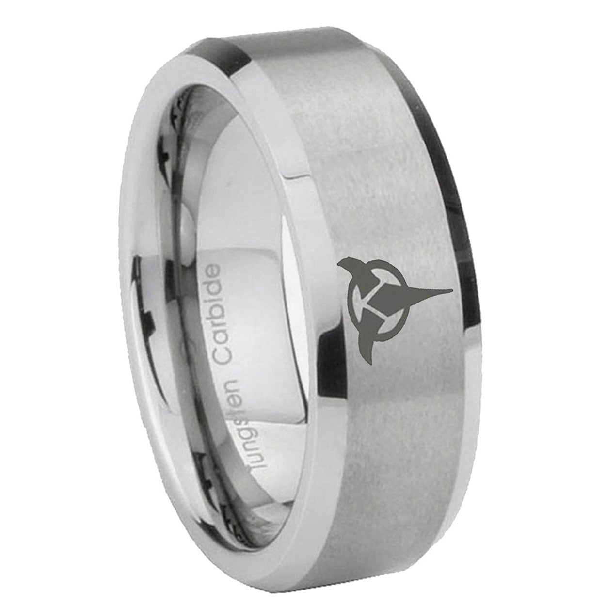 10mm Klingon Beveled Edges Matte Grey Tungsten Carbide Wedding Band Ring